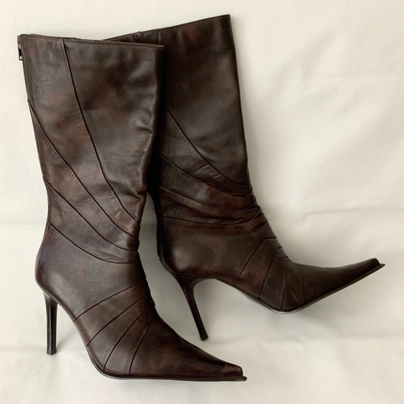 Aldo Shoes - Aldo Brown Leather Pointed Toe Heeled Boots